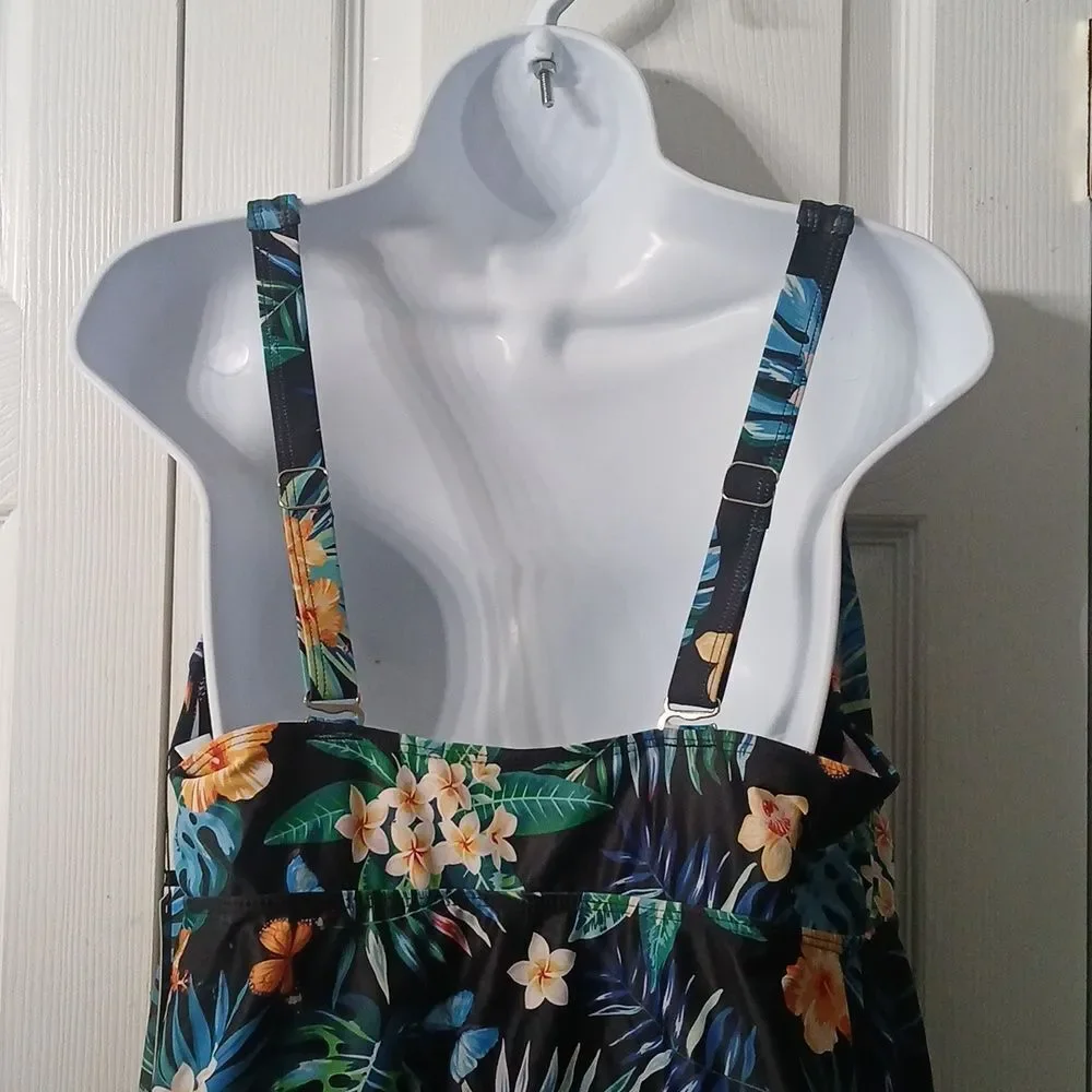 Aqua Eve multicolor floral  tropical print tankini top Sz 18W NWT